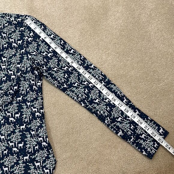 J. Crew Popover Blouse Deer Winter Blue White Longsleeve Top Women Size 2 - Picture 6 of 8